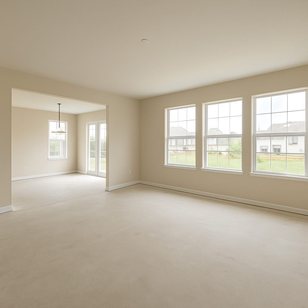 New-build shell, rural lot — vacant interior
